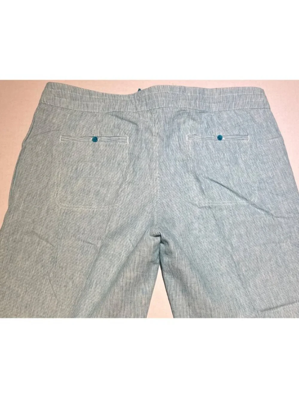 Freedom Trail by Kyodan womens L blue stripe linen cotton pants flat front mid